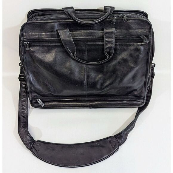 TUMI Alpha Expandable Large Leather Briefcase  Laptop Messenger Shoulder Bag - Picture 5 of 16